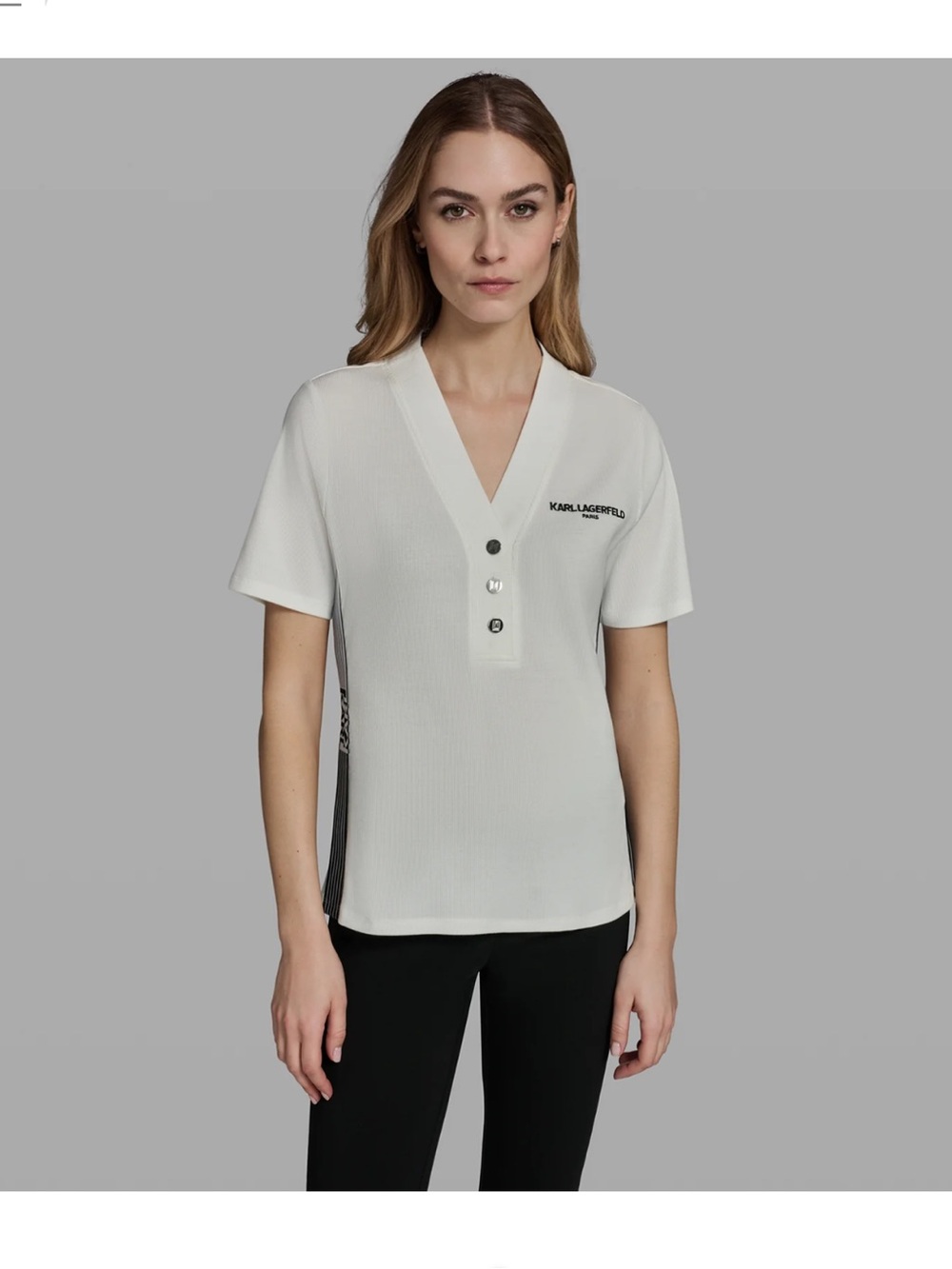 KARL LAGERFELD PARIS LOGO TAPE KNIT TOP